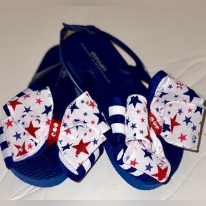 Navy blue flip flops w/handmade bows
